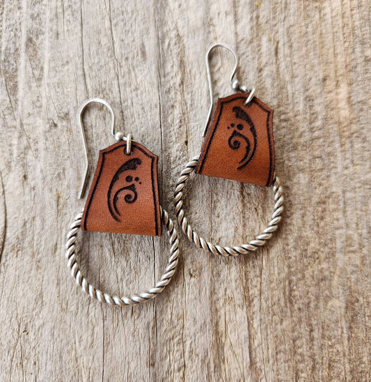 "Jackie" Handmade Tooled Leather & Rope Earrings