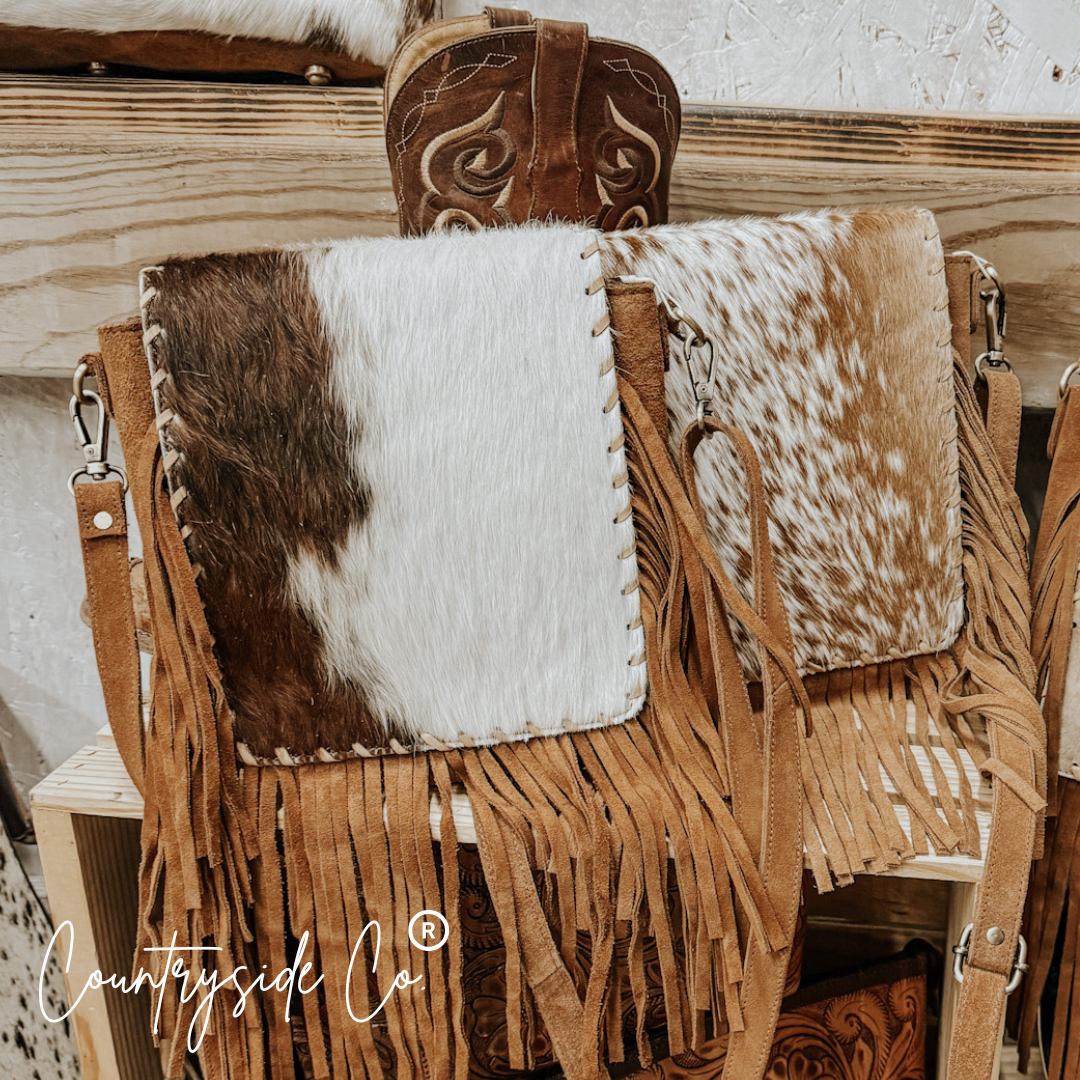 Bessie Cowhide Suede Fringe Purse