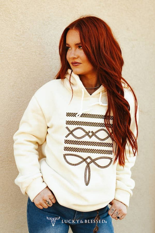 Cream Oversized Hoodie W Camel Boot Stitch Embroidery