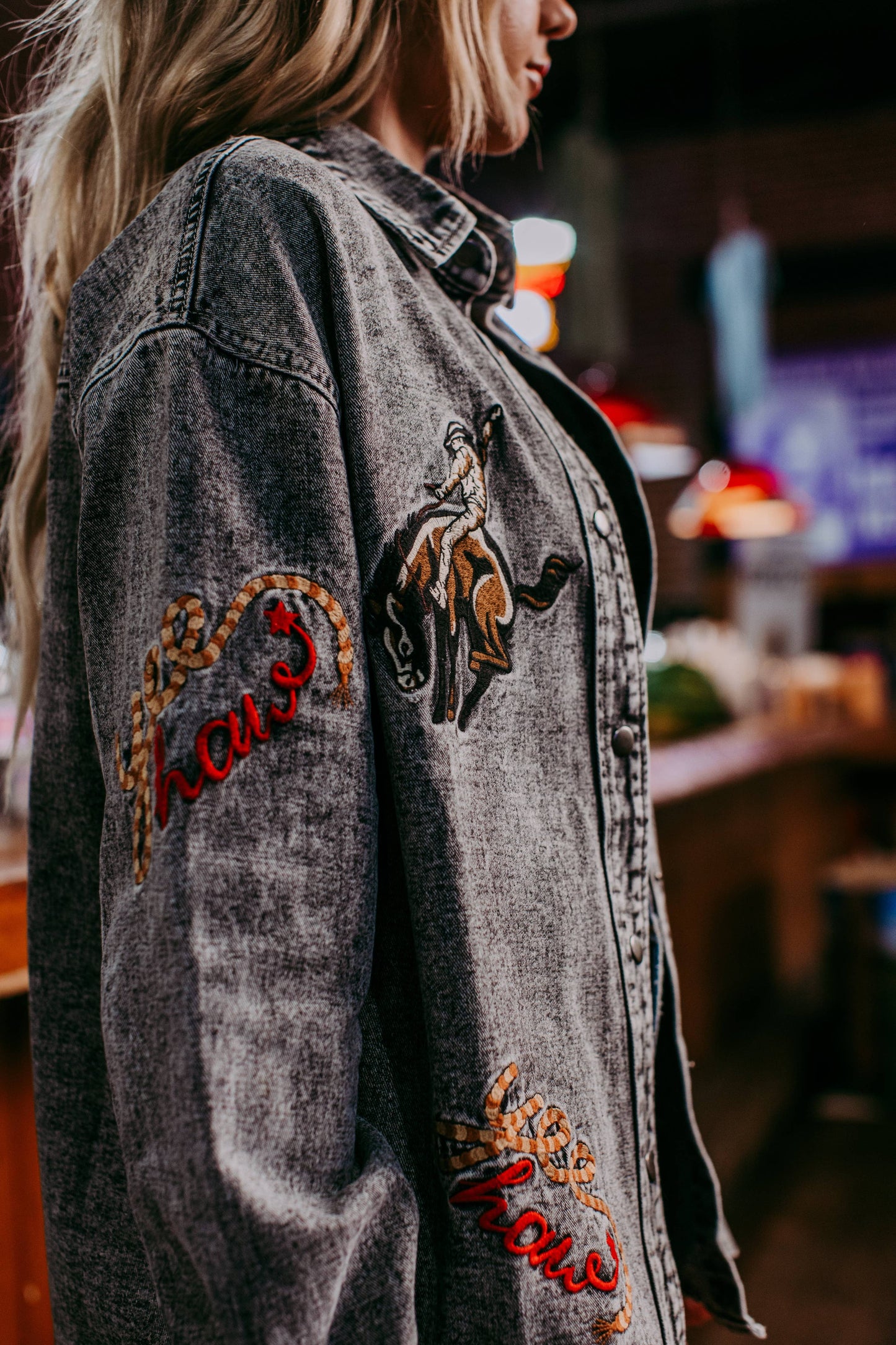 MK749 Wild West Embroidery Denim Shacket