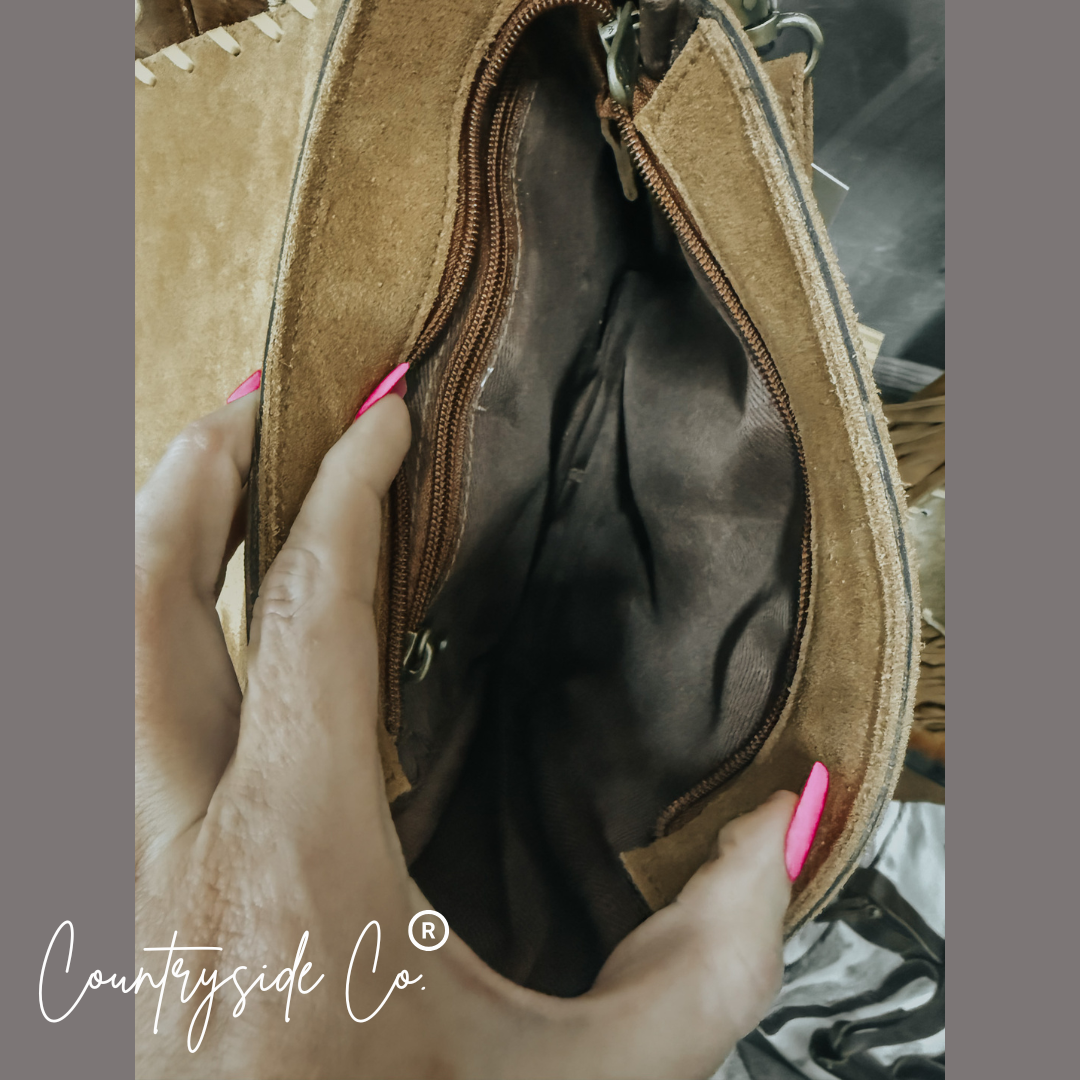 Bessie Cowhide Suede Fringe Purse