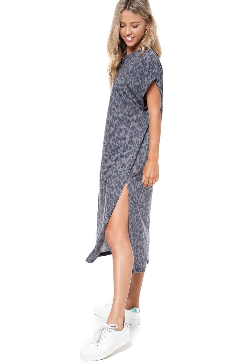 Western Cowboy Leopard Frame Graphic Leopard Maxi Dress: CHARCOAL
