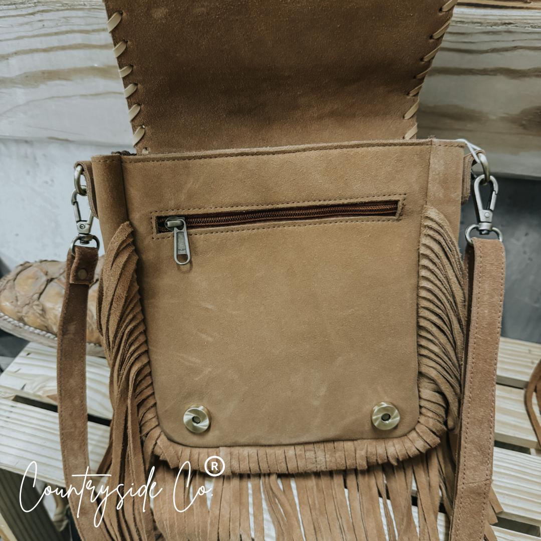 Bessie Cowhide Suede Fringe Purse
