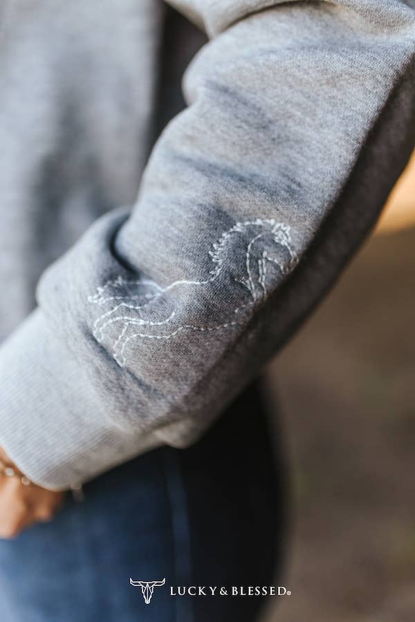 Grey Western Horse Detail Long Sleeve Sweatshirt