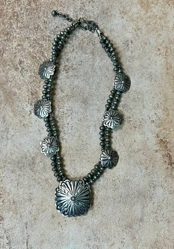 Silver-Plated Two Strand Brass Concho Necklace
