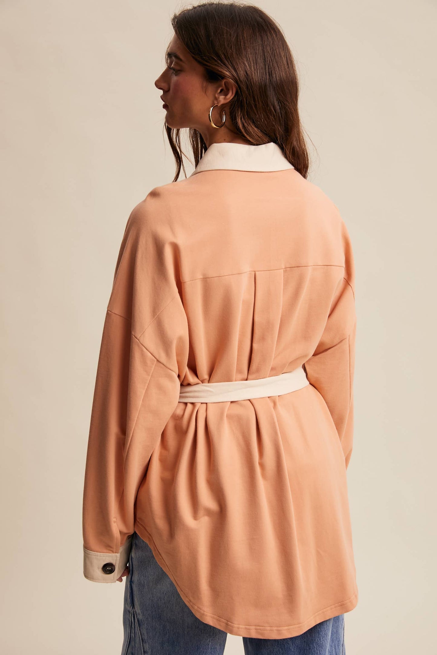 Contrast Belted Shirt Jacket Shacket