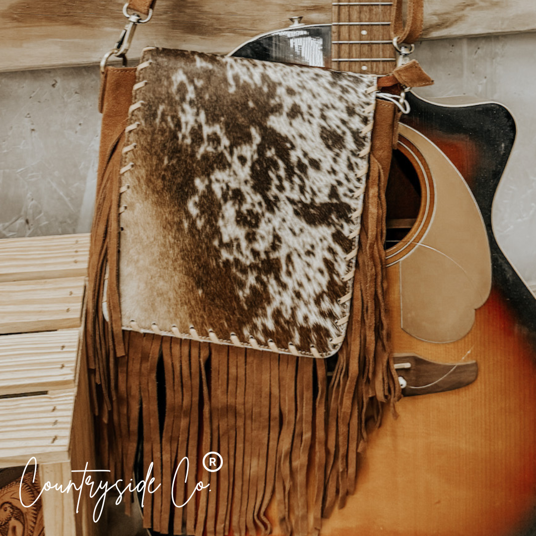 Bessie Cowhide Suede Fringe Purse