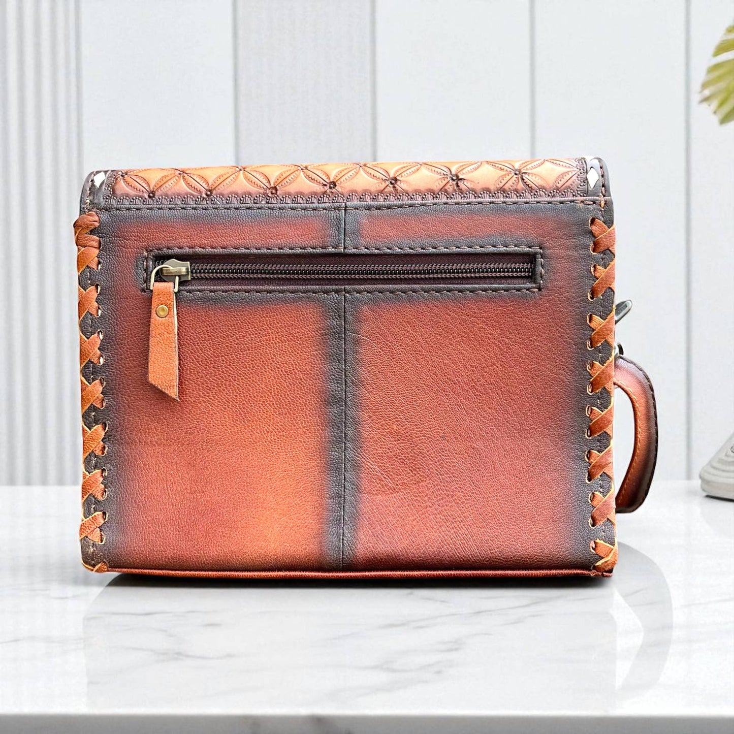 Lily tooled leather & cowhide crossbody bag