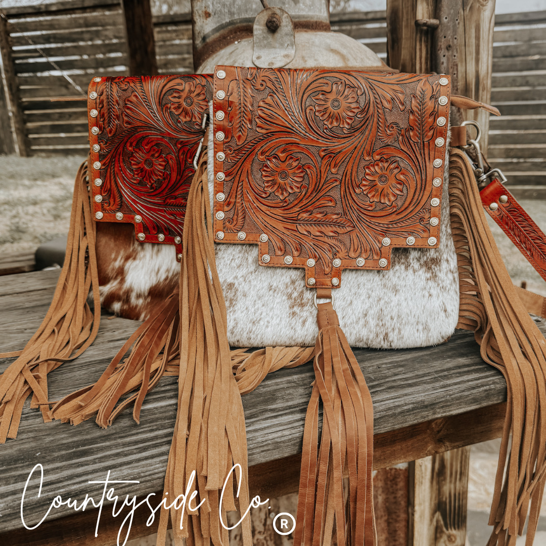 Handmade Tooled Leather Crossbody Purse Bag