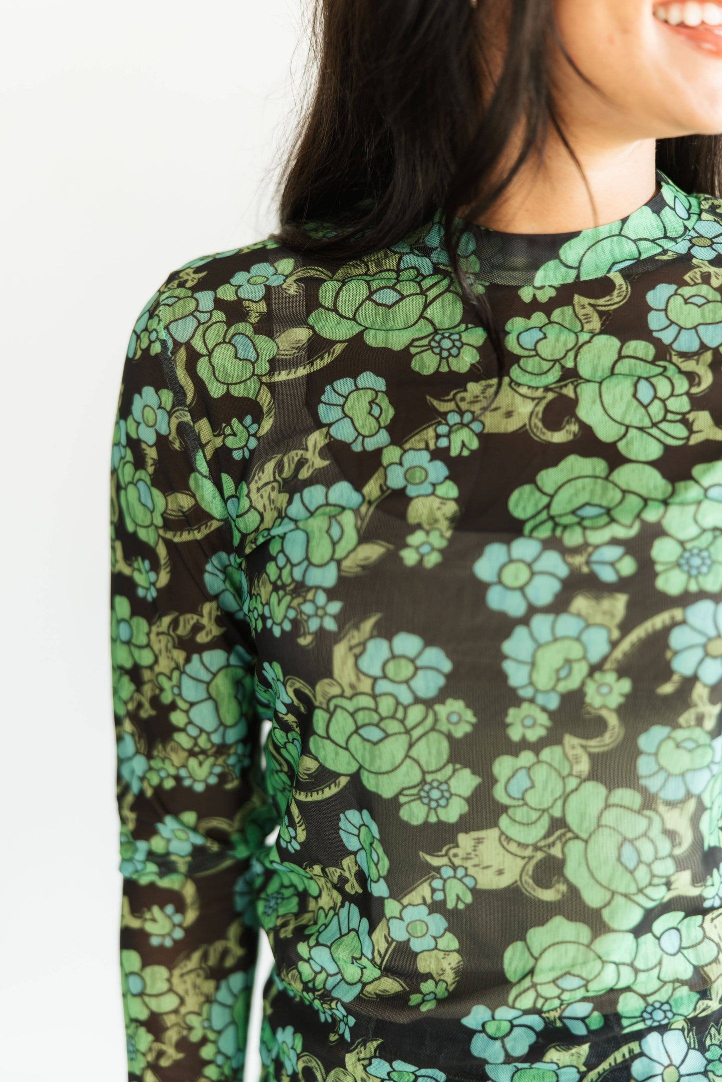 GREEN FLORAL MESH