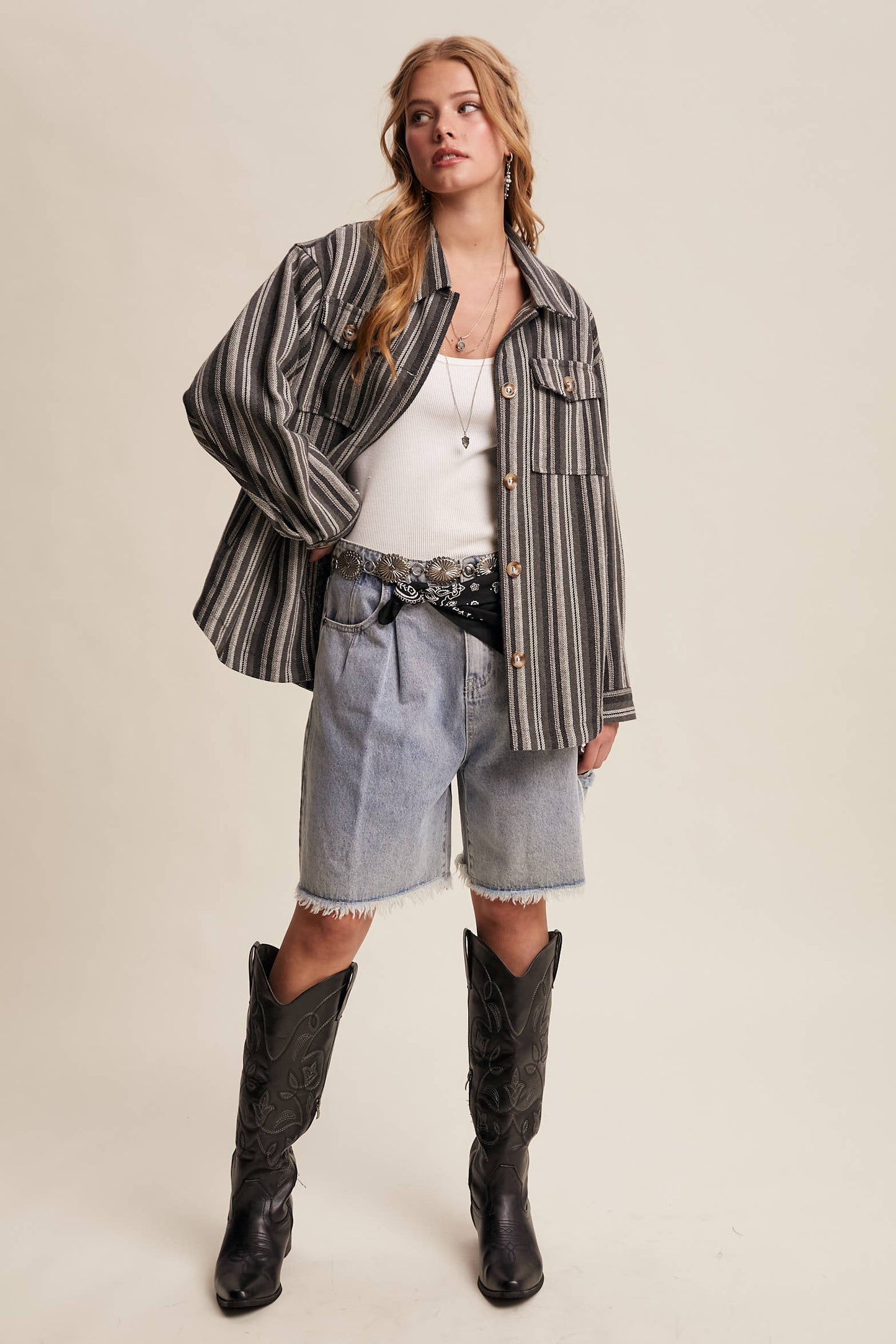 Western Stripe Button-Up Jacket