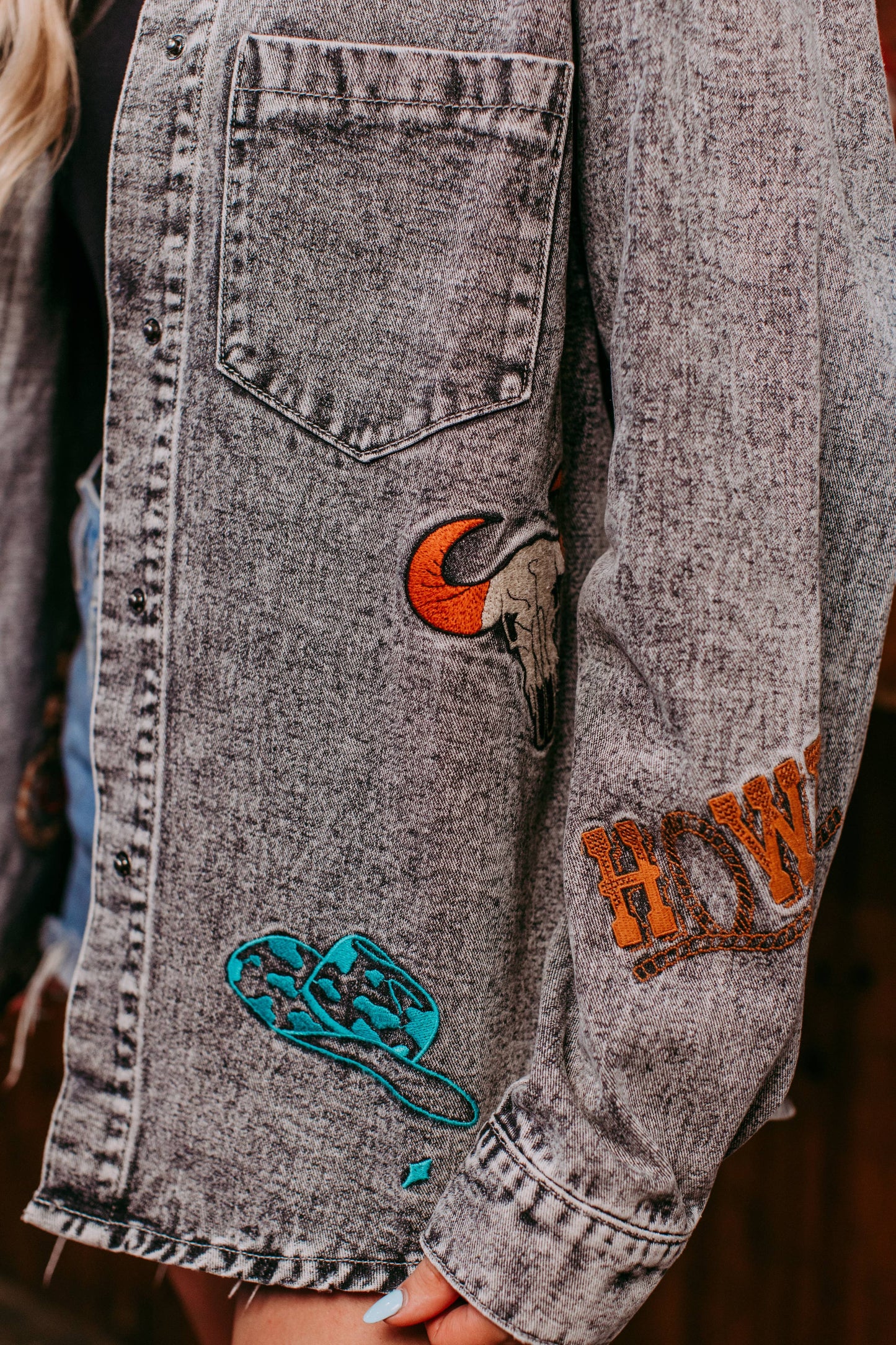 MK749 Wild West Embroidery Denim Shacket