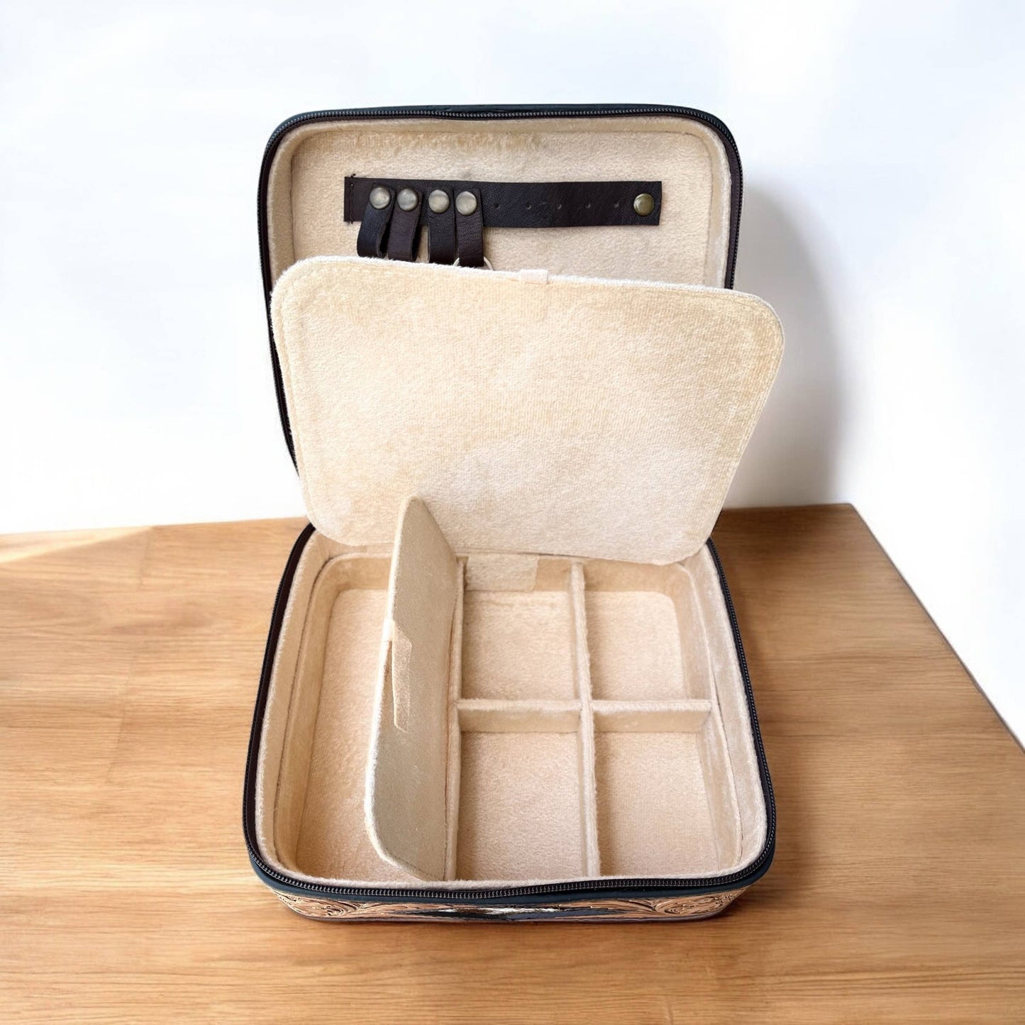 Diamond cowhide & tooled leather jewelry box