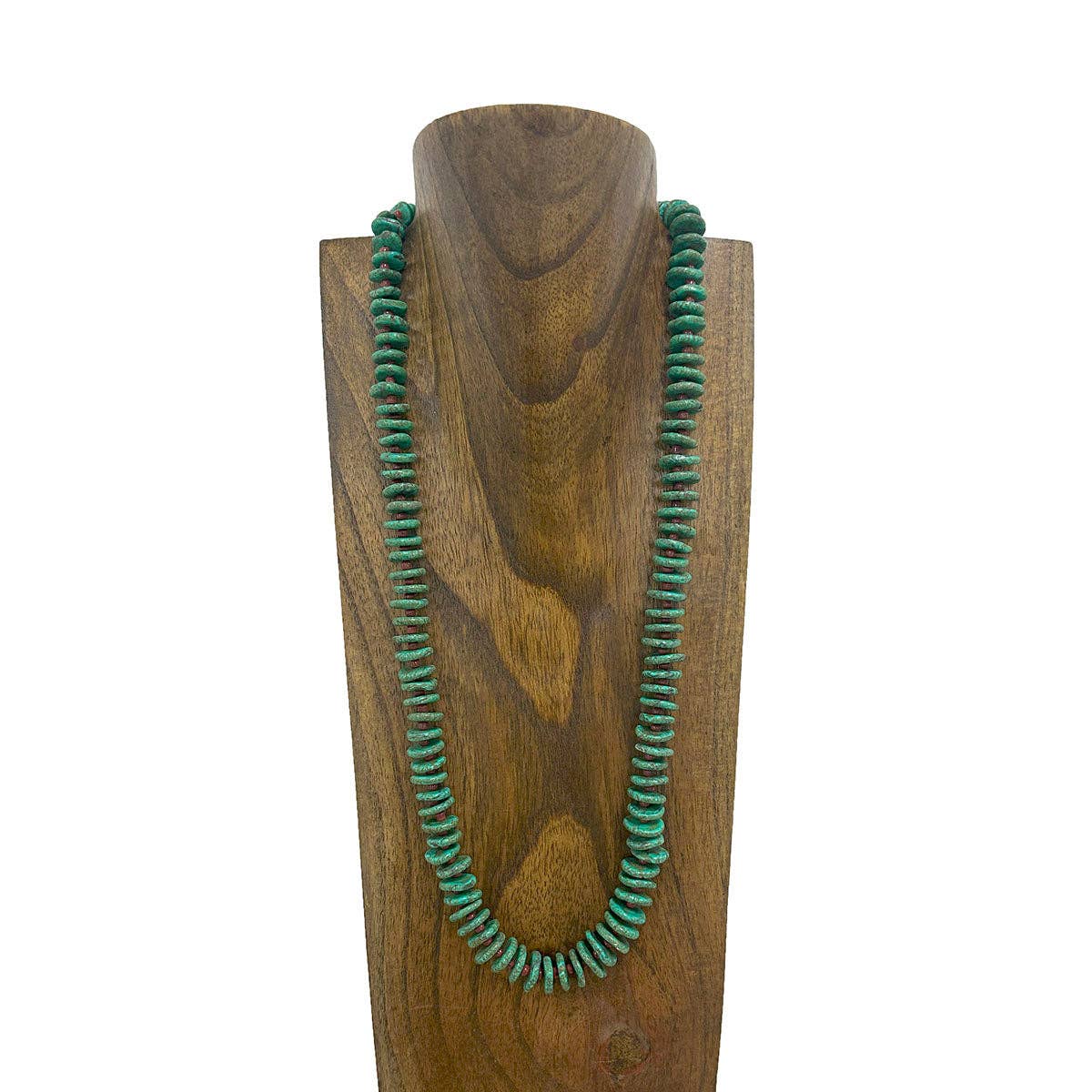 NKZ240125-05-GREEN 28 inches flat green turquoise stone chips with brown sequin beads Necklace
