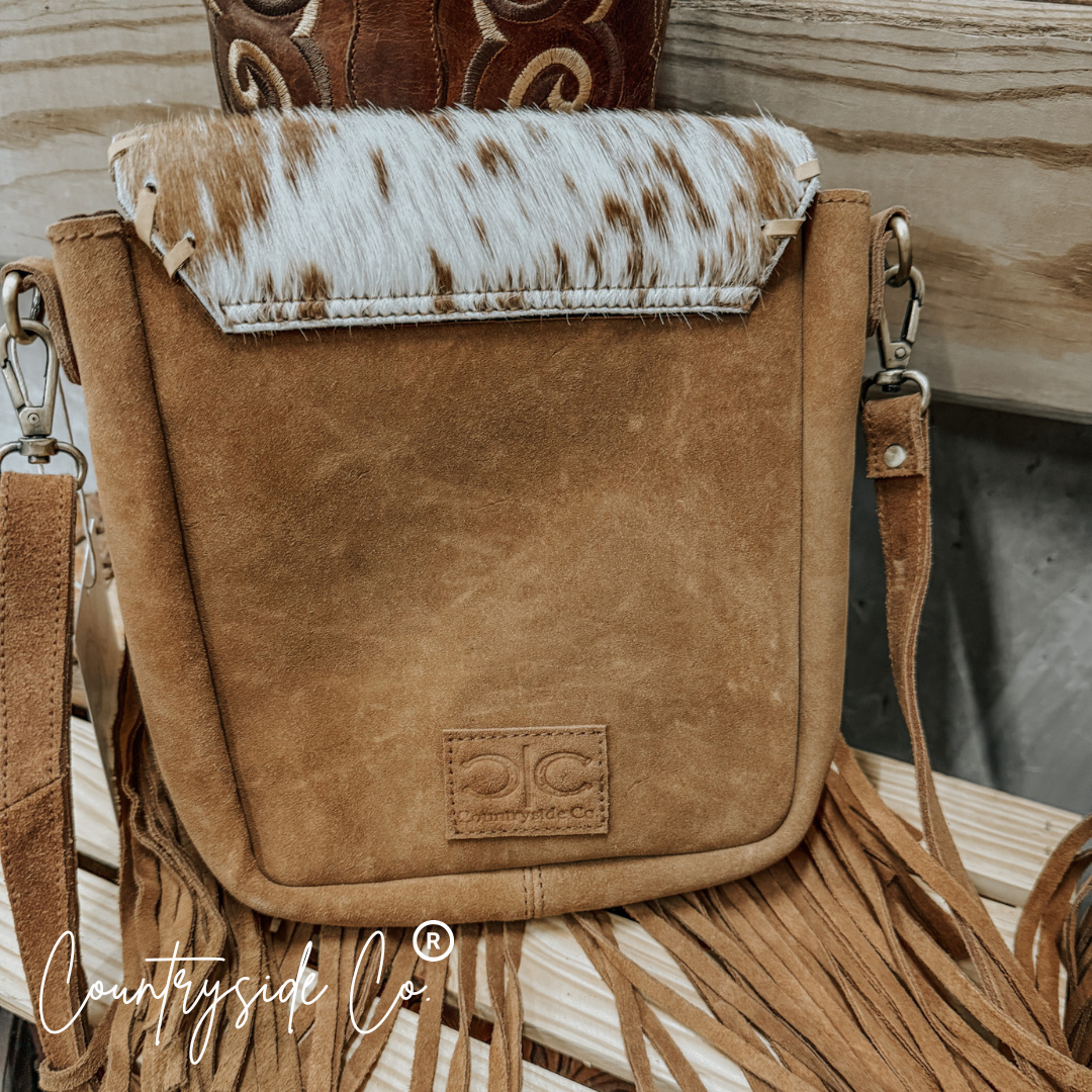 Bessie Cowhide Suede Fringe Purse