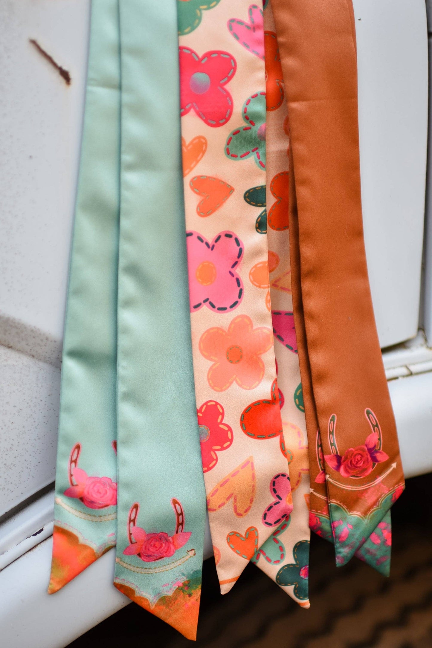 Rodeo Rose in Copper Western Silk Twilly Scarf