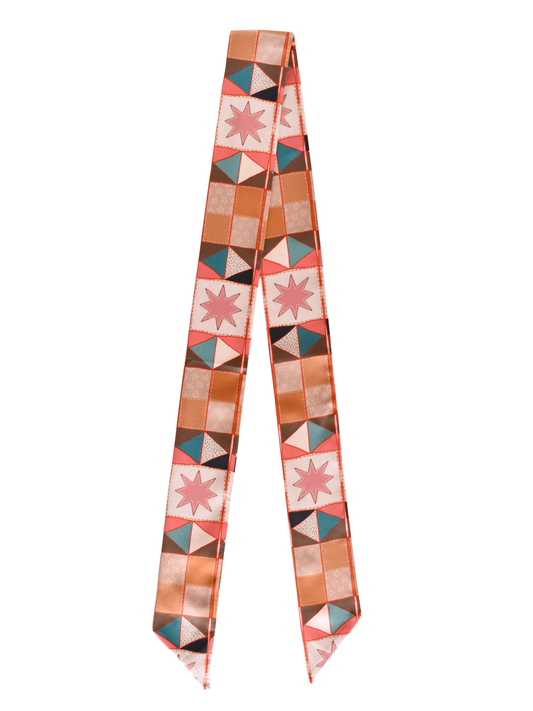 Vintage Patchwork Western Silk Twilly Scarf
