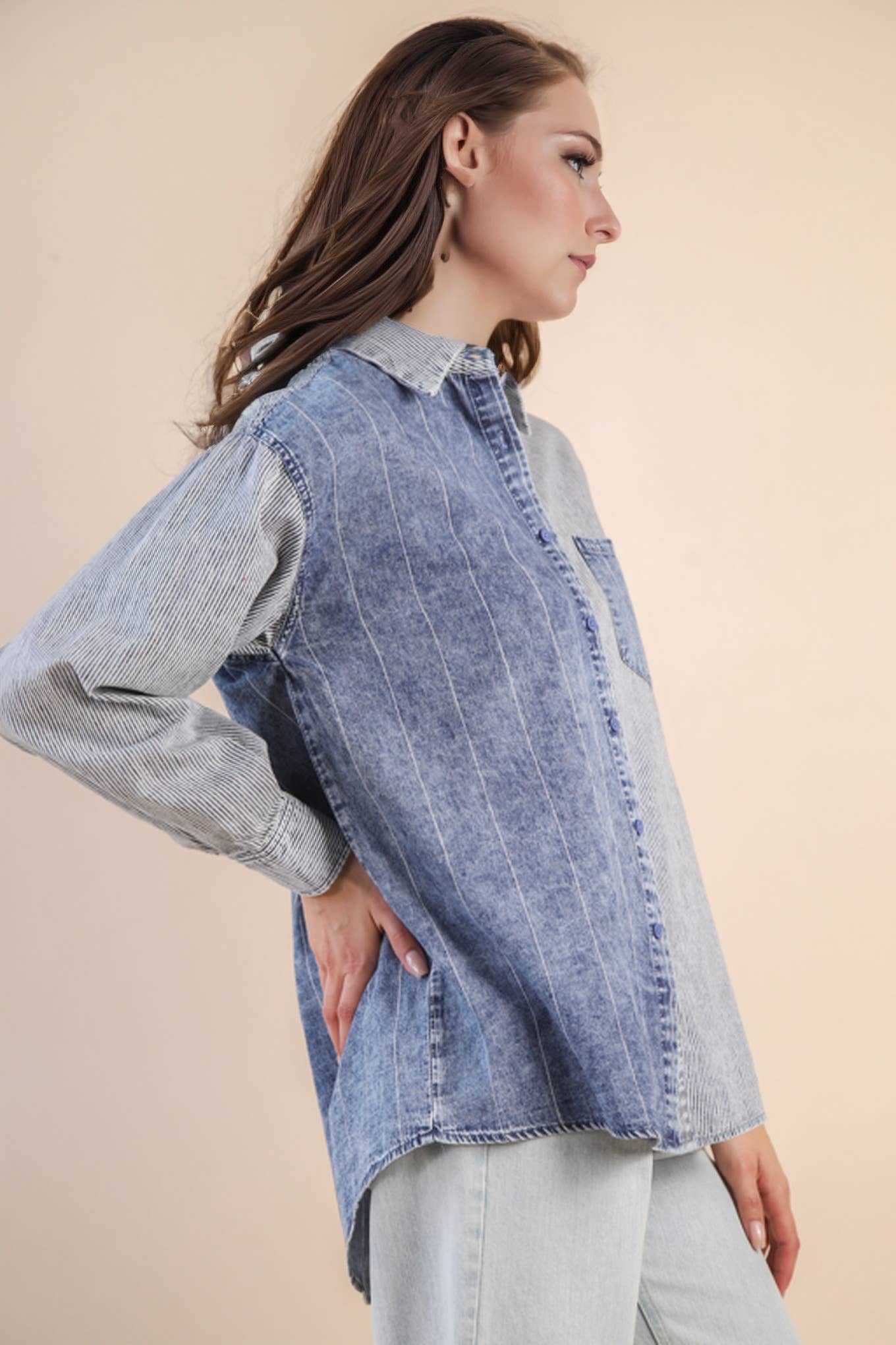 Mineral Washed Colorblock Striped Top