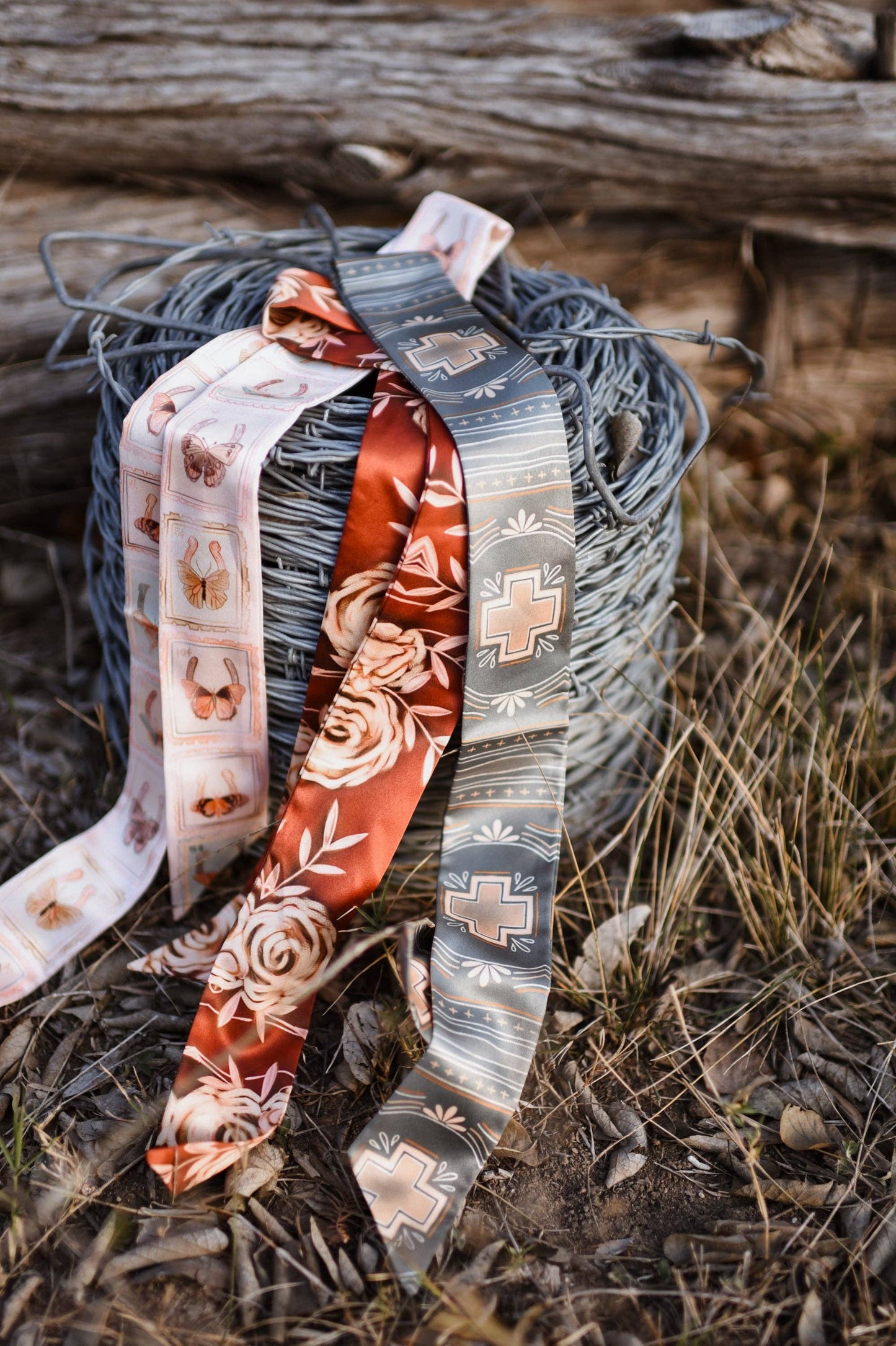 Blue Cross Geometric Western Silk Twilly Scarf