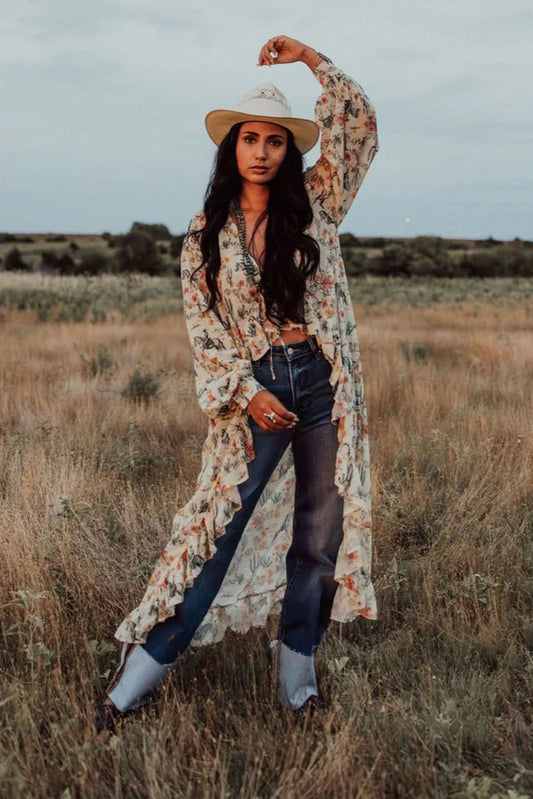 FLORAL COWBOY RUFFLE KIMONO