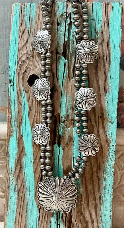 Silver-Plated Two Strand Brass Concho Necklace