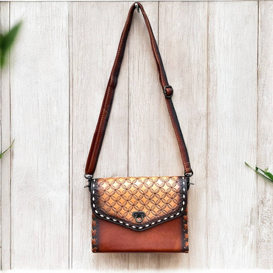 Lily tooled leather crossbody bag 