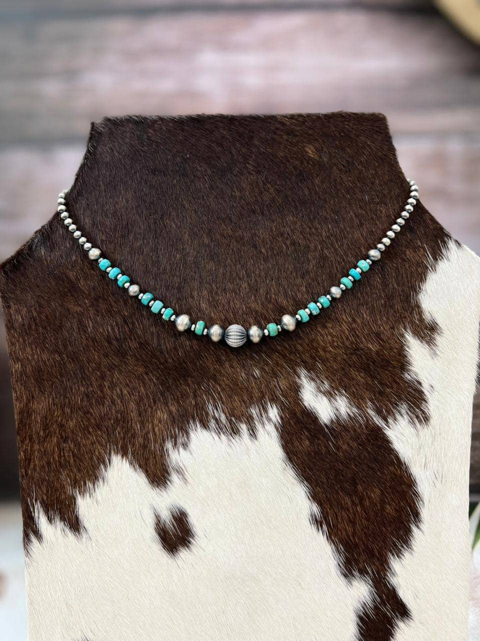 Handmade Sterling Silver with Kingman Turquoise Necklace with Signed Nizhoni
