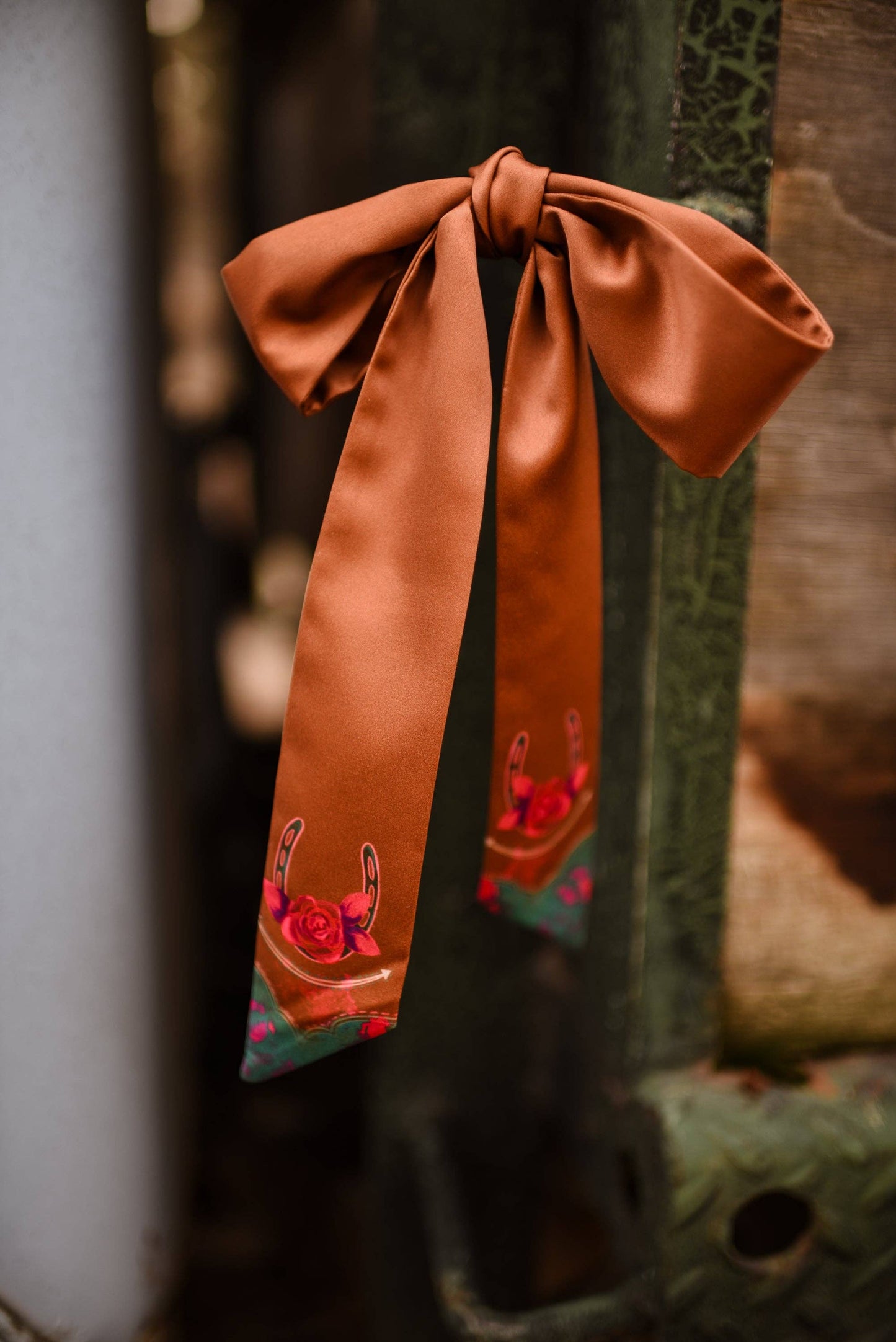 Rodeo Rose in Copper Western Silk Twilly Scarf