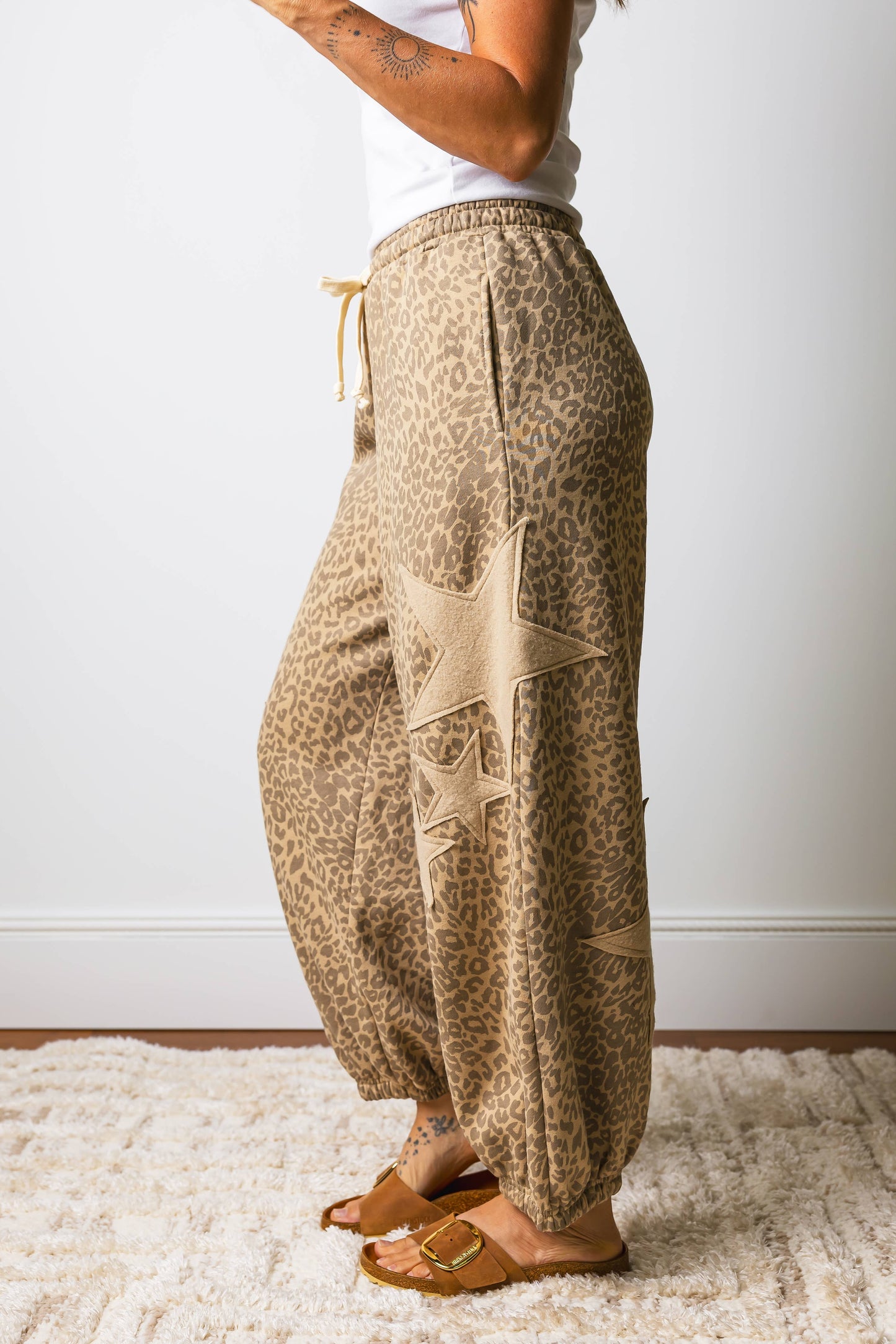 Western Leopard Star Patched Drawstring Jogger Pants