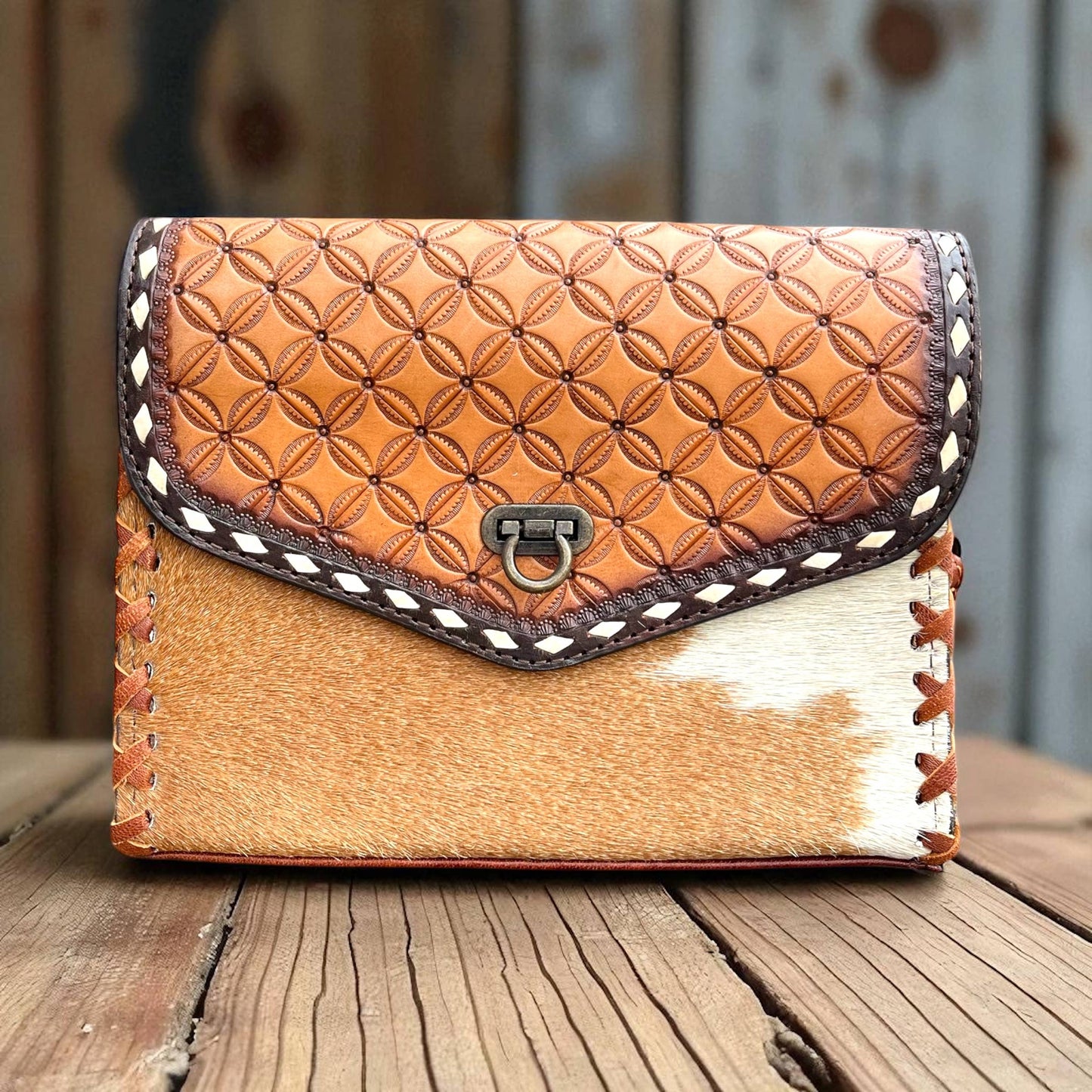 Lily tooled leather & cowhide crossbody bag 