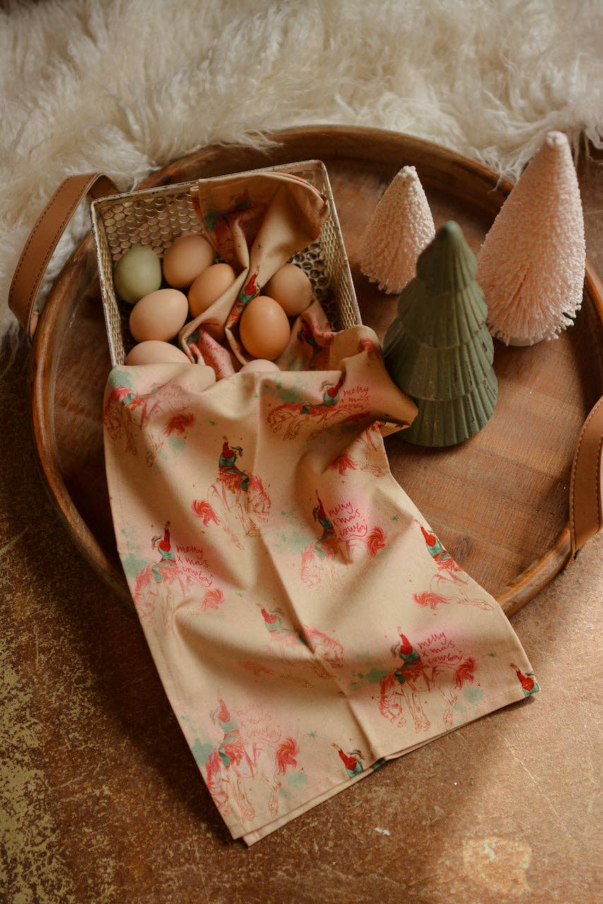 Merry X-Mas Cowboy Holiday Tea Towel