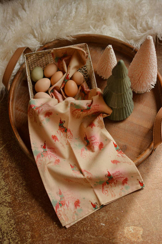 Merry X-Mas Cowboy Holiday Tea Towel