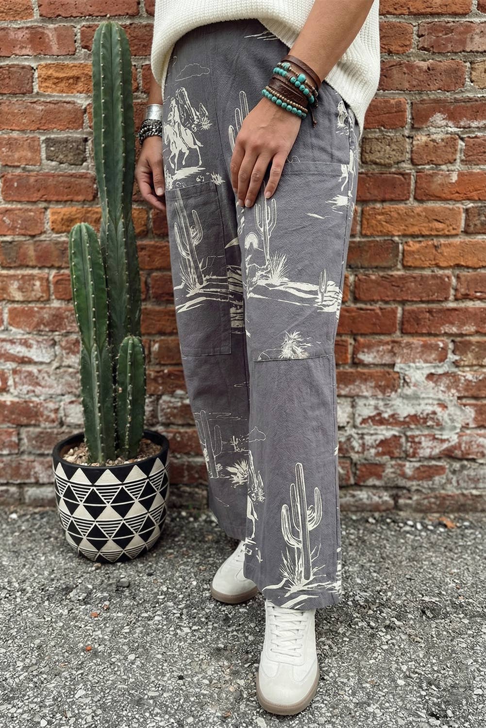 Spring Western Wild West Riding Vintage Printed Shift Jeans