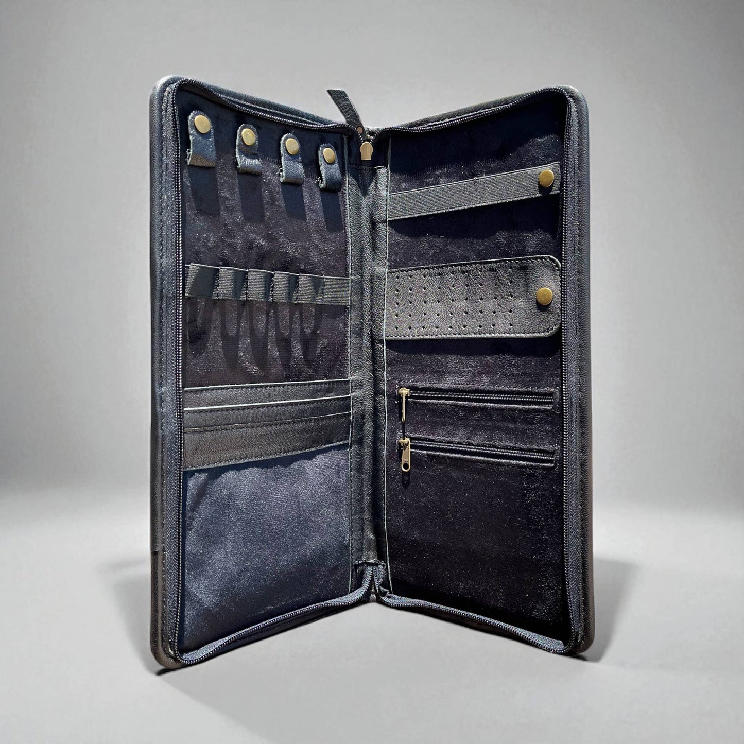 Black tooled leather & cowhide jewelry wallet 