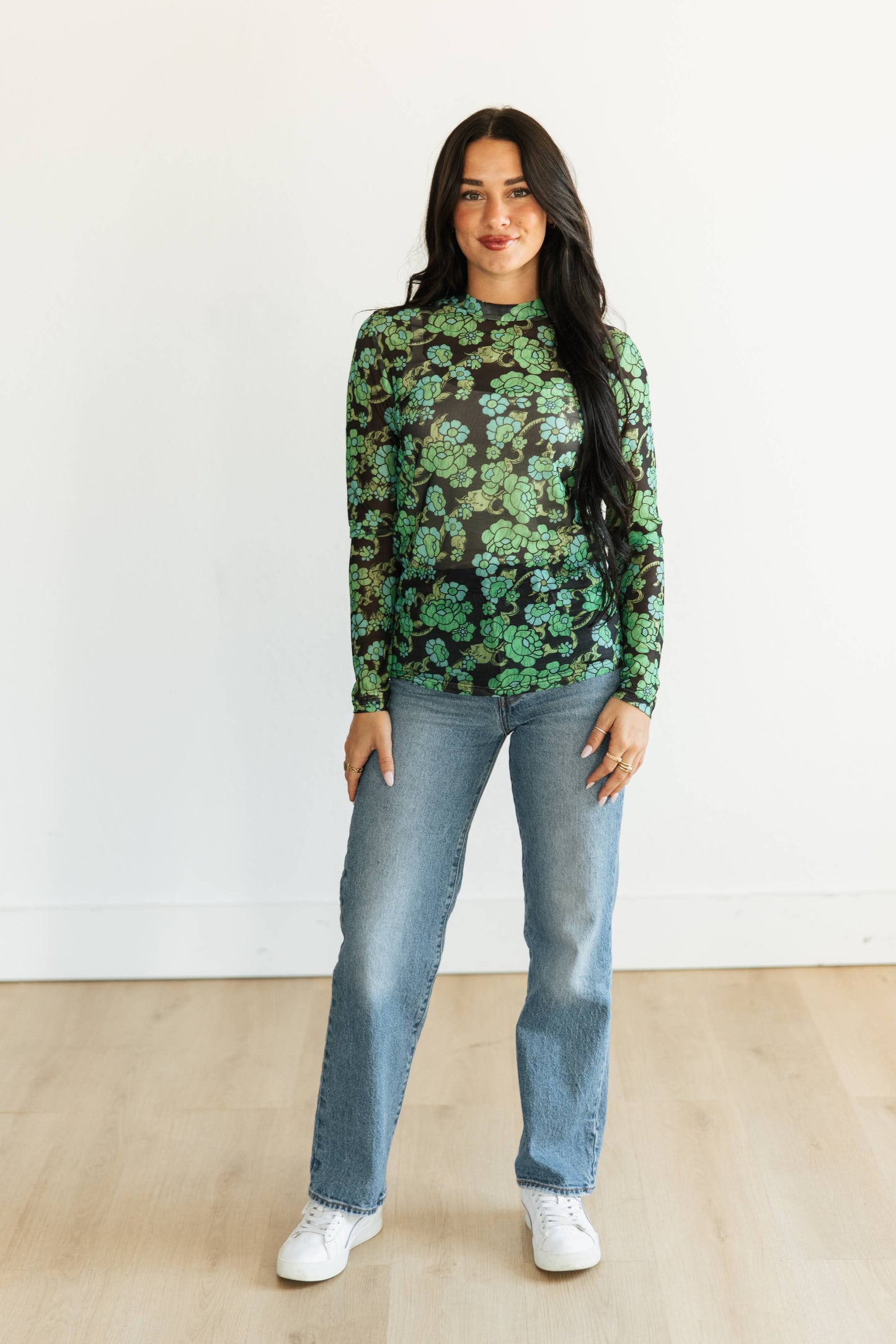 GREEN FLORAL MESH