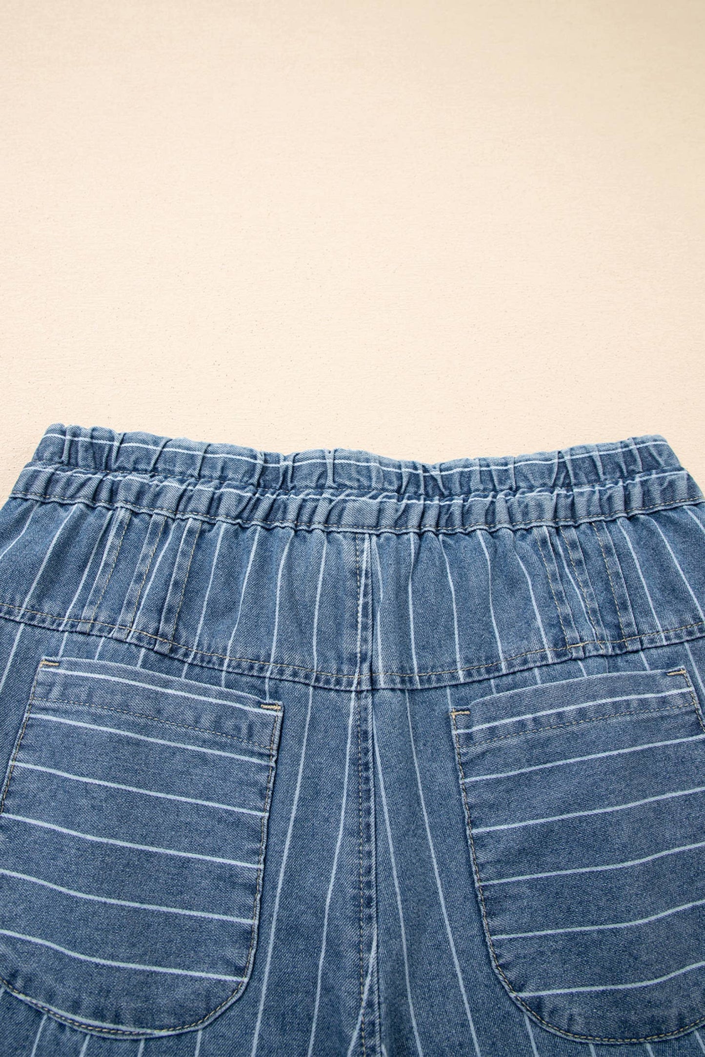 Stripe Button Pleated Drawstring Waist Casual Wide Leg Jeans: Sky Blue / 8