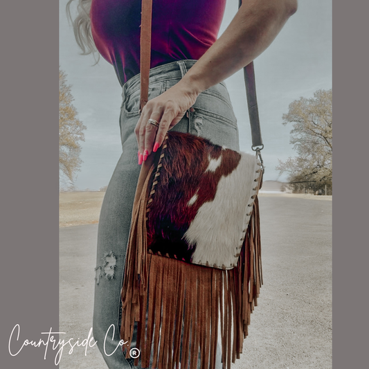 Bessie Cowhide Suede Fringe Purse
