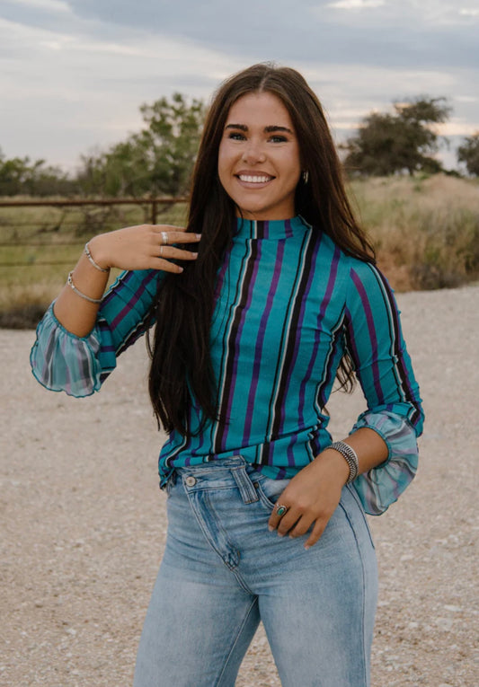Gotte Be Me Striped Mesh Top