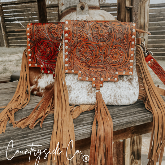 Handmade Tooled Leather Crossbody Purse Bag
