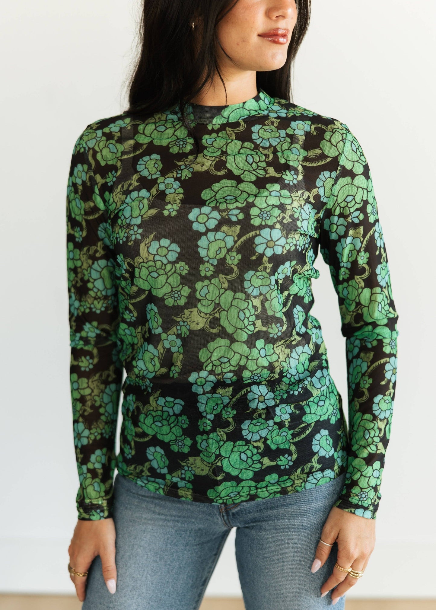 GREEN FLORAL MESH