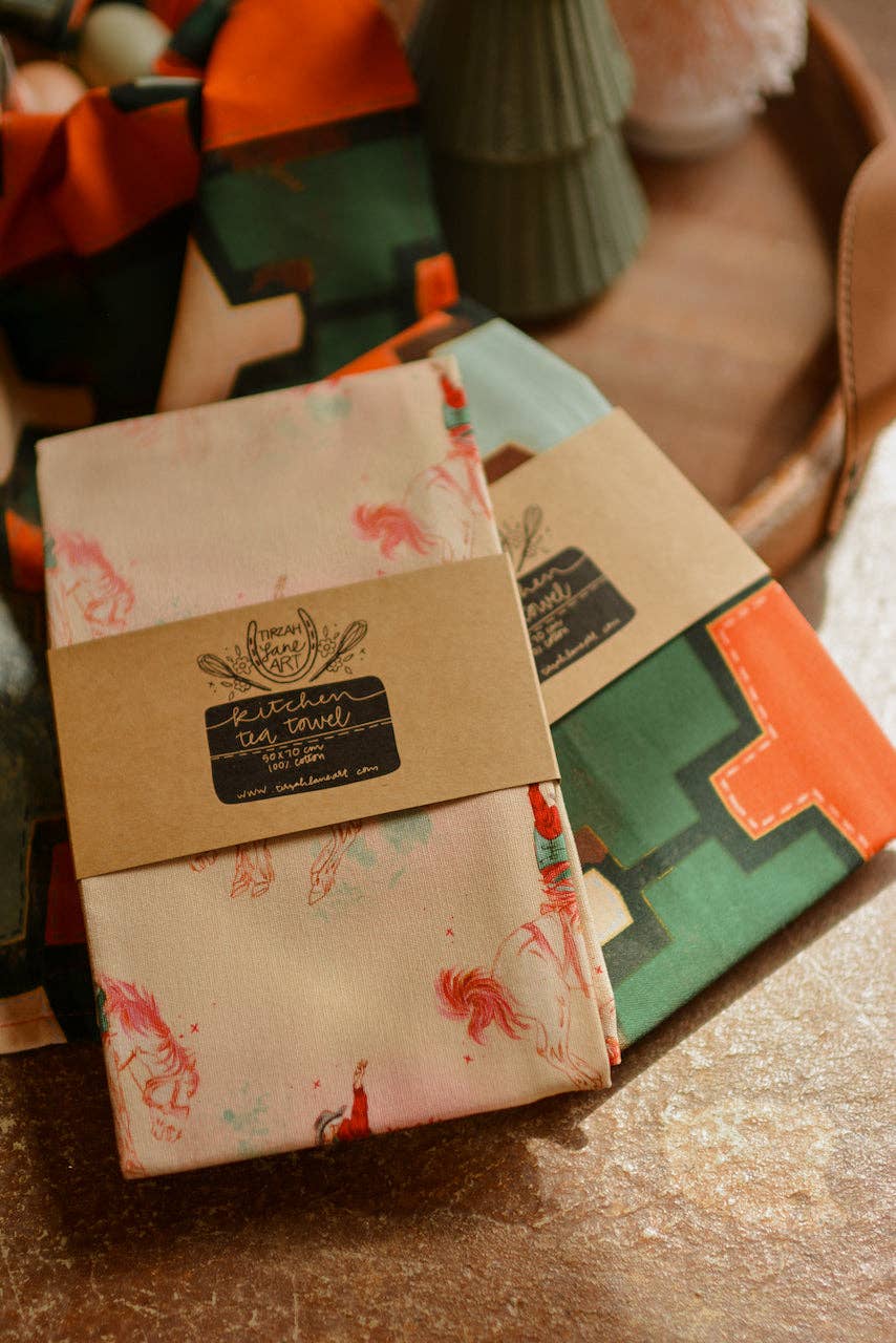 Merry X-Mas Cowboy Holiday Tea Towel