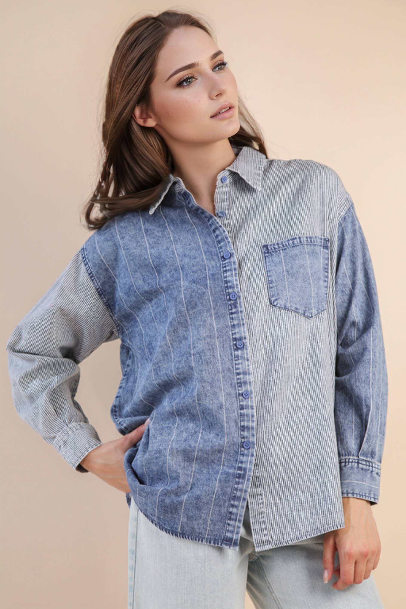 Mineral Washed Colorblock Striped Top