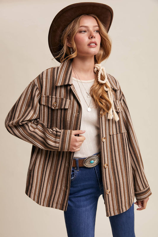 Western Stripe Button-Up Jacket
