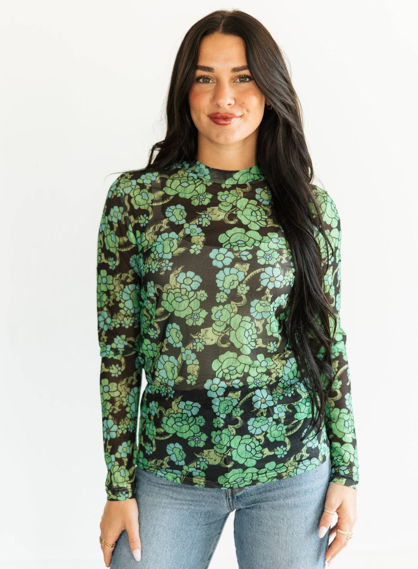 GREEN FLORAL MESH