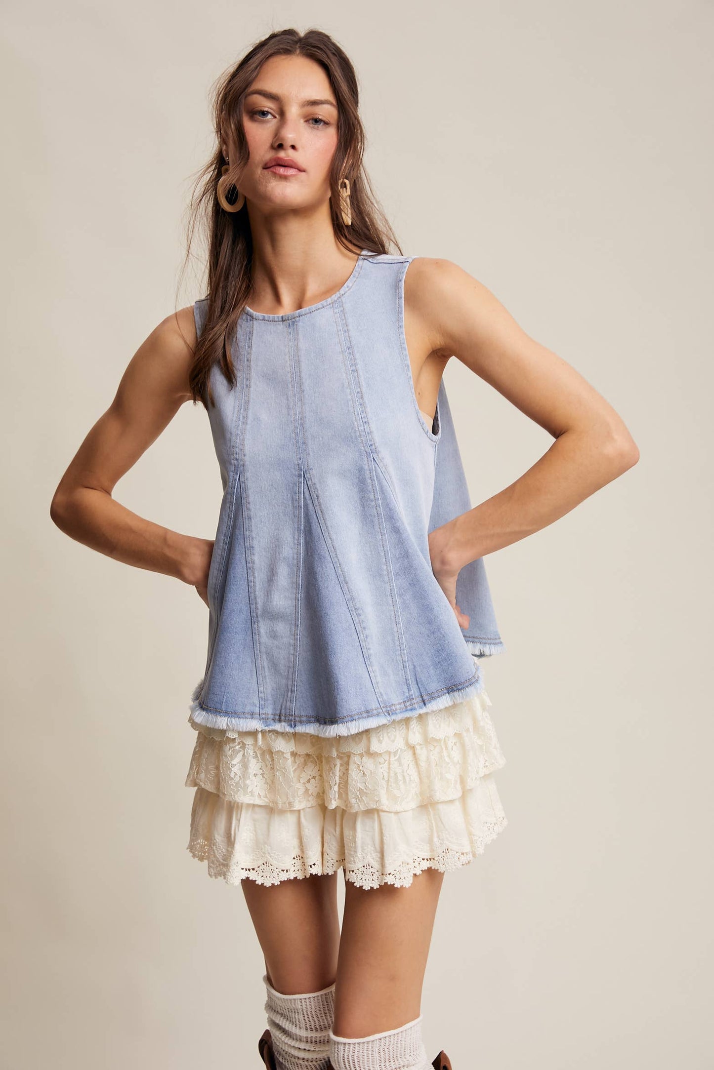Denim Flare Peplum Top