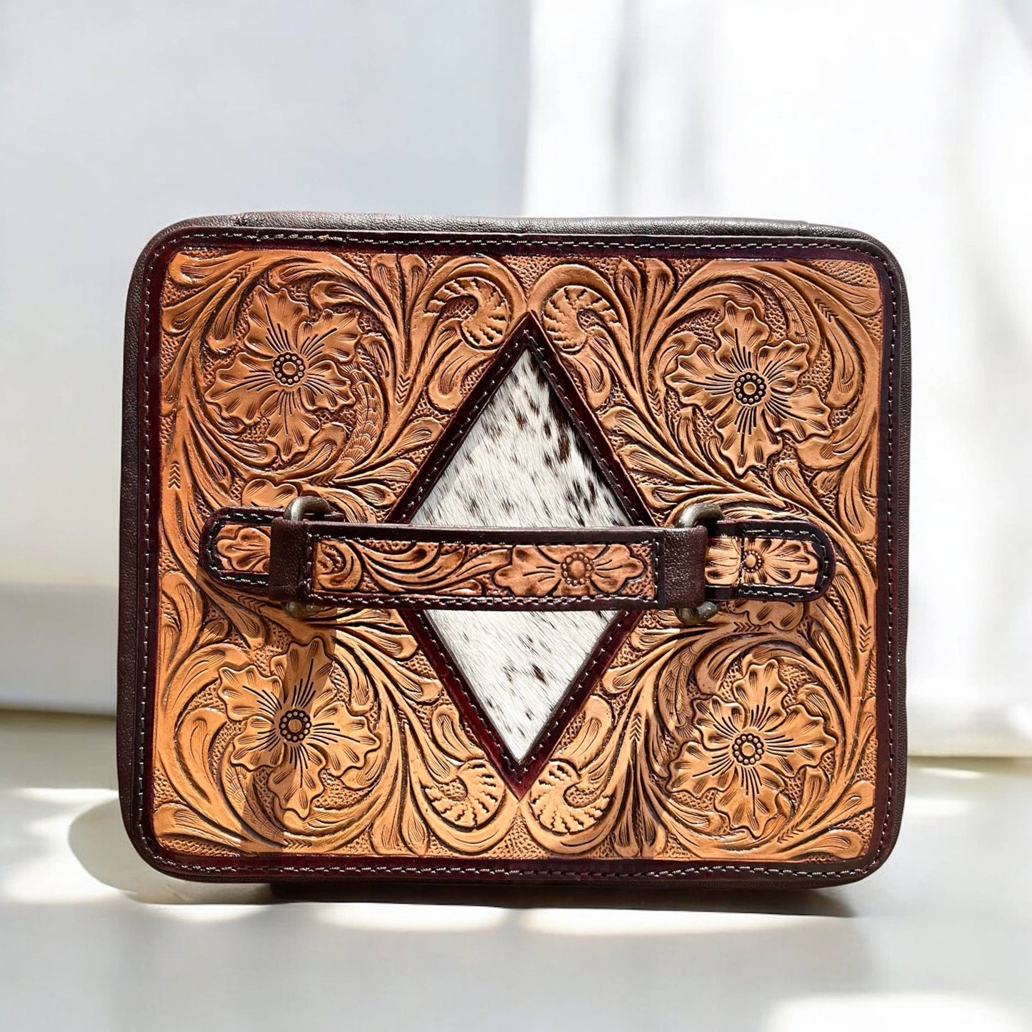 Diamond cowhide & tooled leather jewelry box