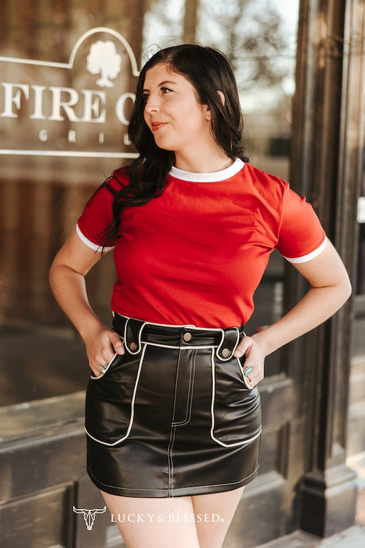 Red Ivory Contrast Neckline Top