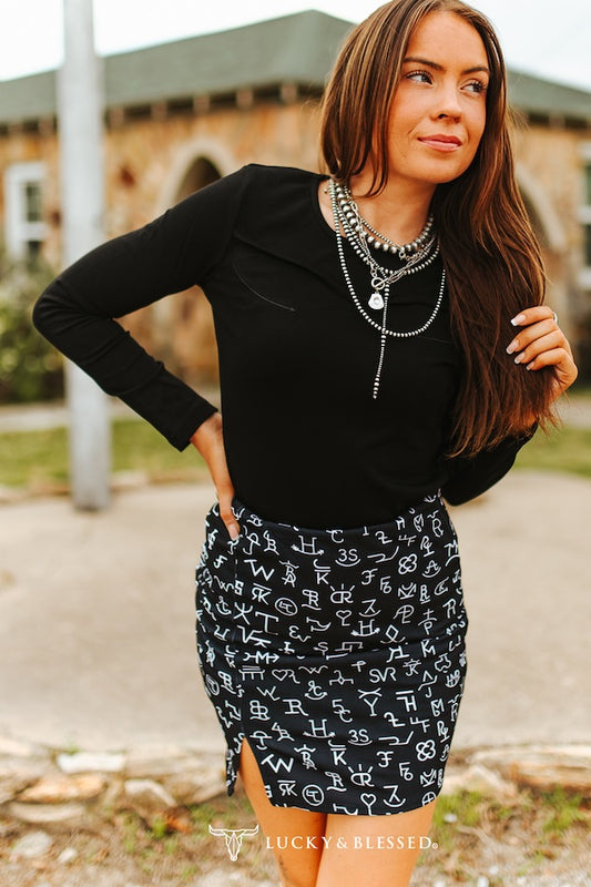 Black Top W Embroidered Western Arrows Yoke Detail